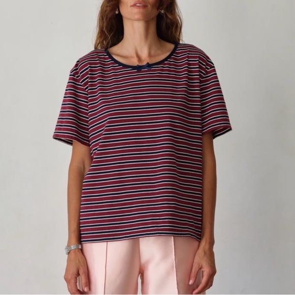 DONNI. Tops - DONNI. cotton model short sleeve tee navy burgundy red striped shirt size XS